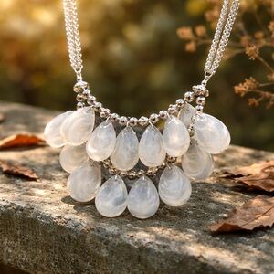 Silver Necklace with Marbled Beads